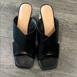 Splendid Black Leather Crisscross Mules